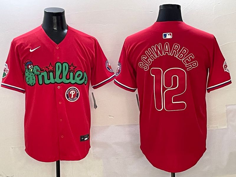 Men Philadelphia Phillies #12 Schwarber Red three generations Joint Name 2025 Nike MLB Jersey style 7->philadelphia phillies->MLB Jersey